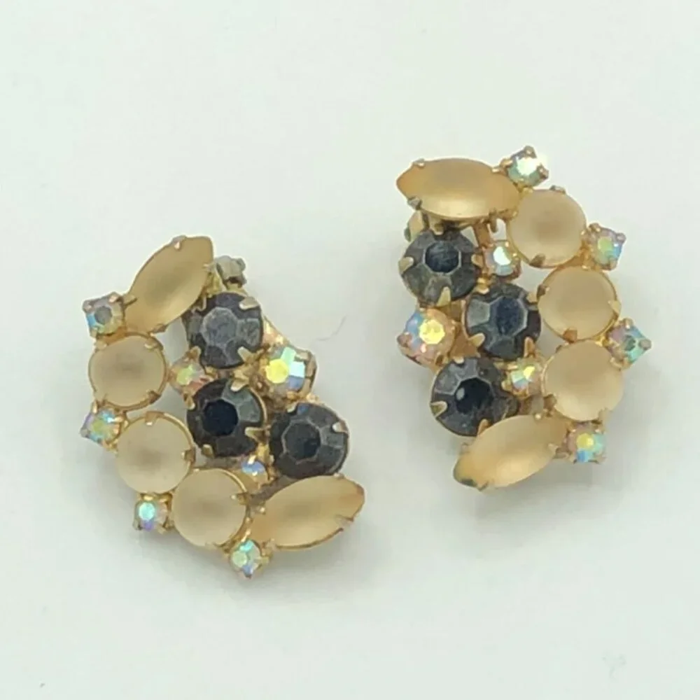 Vintage Moonstone Moon Shapped Clip On Earrings by Continental - Picture 6 of 11